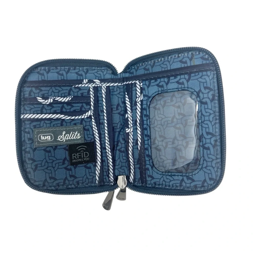 Lug Splitz Compact Wallet Zip Around Wallet RFID Quilted Nautical Knot Pattern